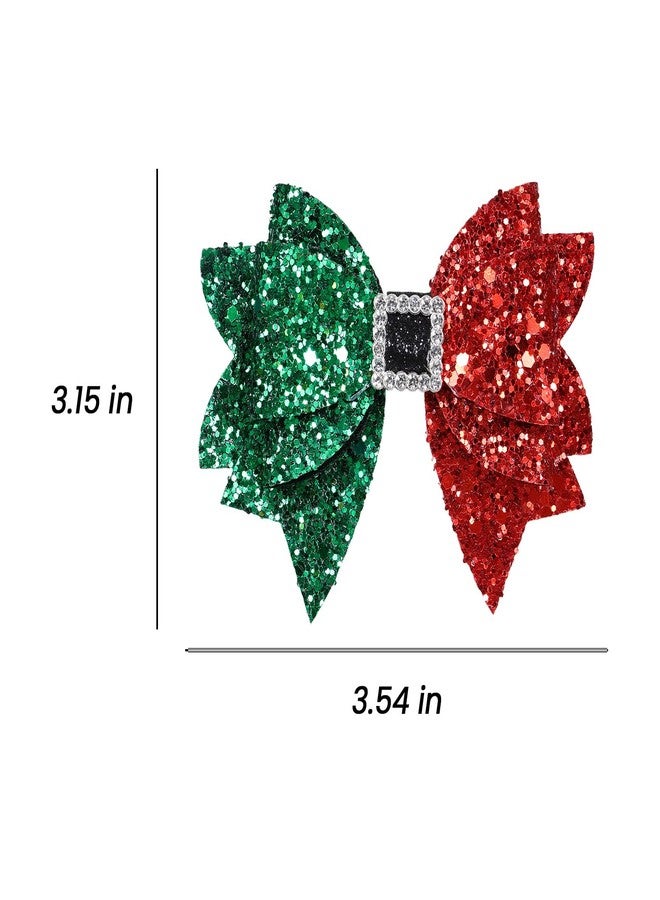 melyde Christmas Hair Bow Clips 3.5 Inch Sparkly Glitter Hairpins Handmade Xmas Hair Accessories for Teens Girls, Red&Green - Image 5